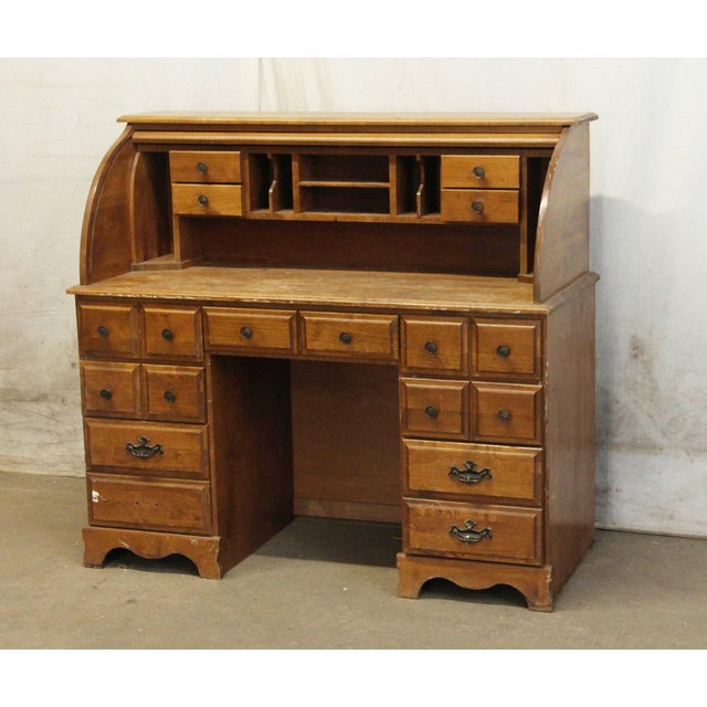 Early 20th Century American Colonial Roll Top Wooden Desk For Sale - Image 4 of 8