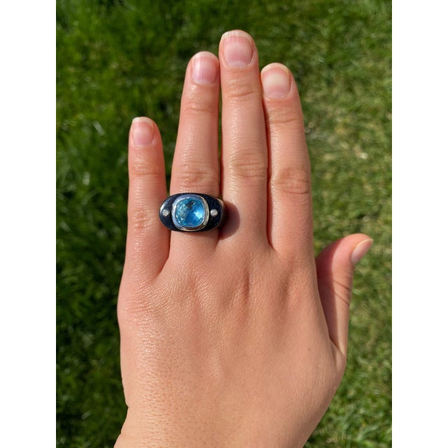 The Saratoga: Interesting Hardstone Ring with Blue Topaz & Diamonds For Sale In Philadelphia - Image 6 of 7