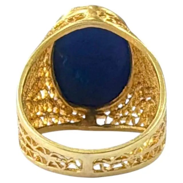 Modern 18k Gold Filigree Lapis Lazuli Ring For Sale - Image 3 of 11
