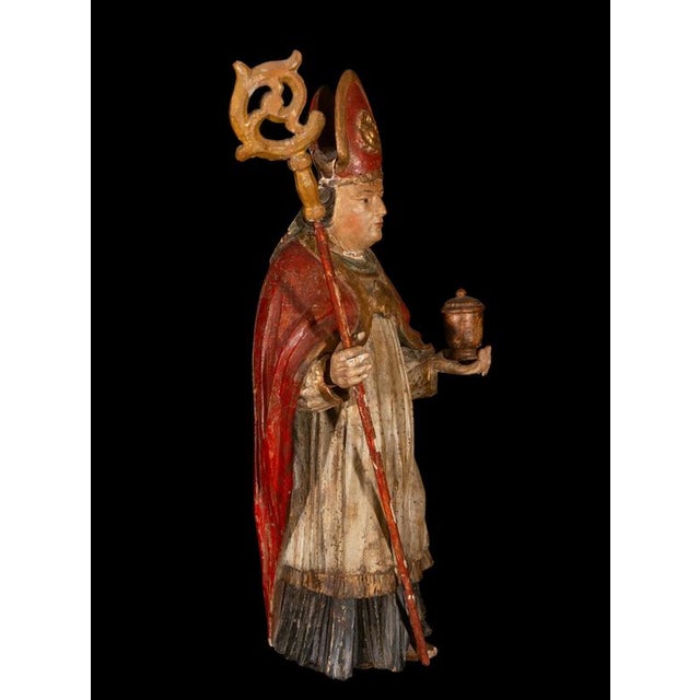 Mid 18th Century Spanish Baroque Artist, Carved Statue of Saint Bishop, Traditionally Saint Rupert, 1750, Wood For Sale - Image 5 of 10