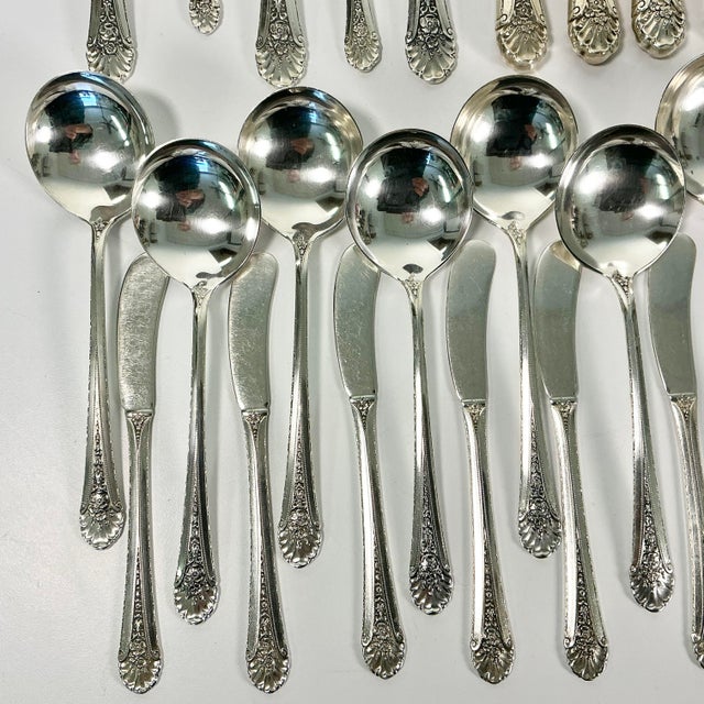 1935 Vintage Hollywood Regency Neoclassical Royal Windsor Sterling Silver Flatware - Set of 71. For Sale - Image 6 of 18