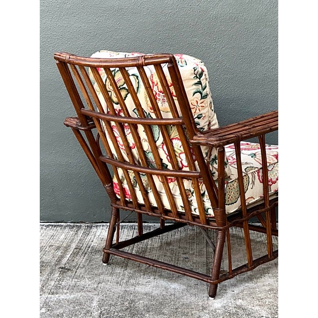 Vintage Stick Rattan Lounge Chair in Vintage Schumacher Paisley For Sale - Image 9 of 12