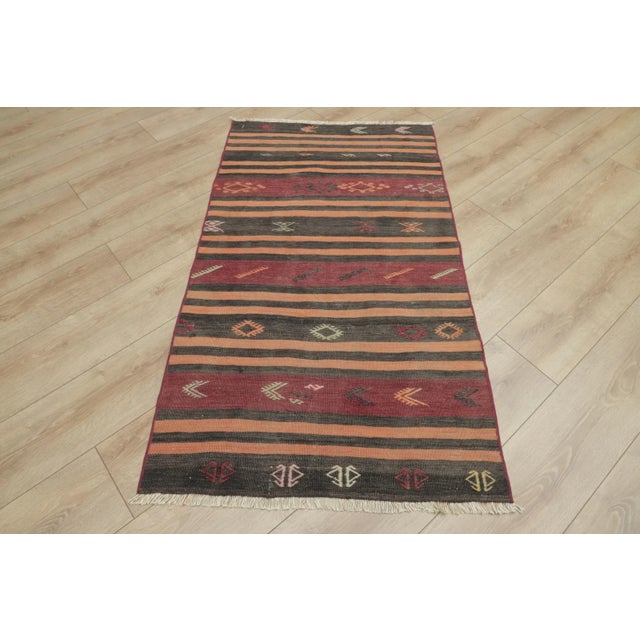 1960s Traditional Ethnic Red Striped Cicim Natural Wool Kilim Rug For Sale - Image 13 of 13