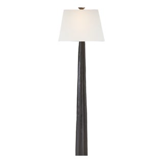 Chapman & Myers by Visual Comfort Signature Fluted Spire Floor Lamp in Aged Iron with Linen Shade For Sale