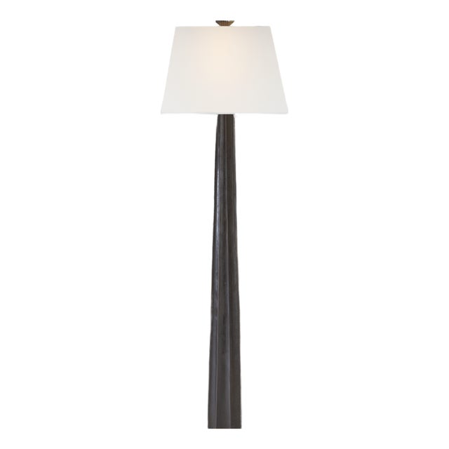Chapman & Myers by Visual Comfort Signature Fluted Spire Floor Lamp in Aged Iron with Linen Shade For Sale