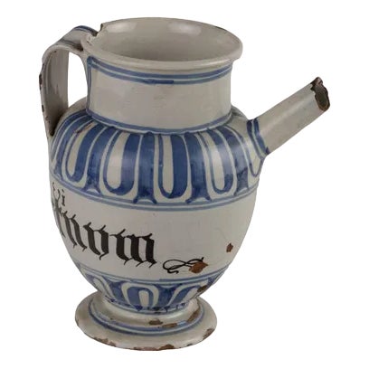 18th Century Pharmacy Jug Majolica Man, Bassano, Italy For Sale