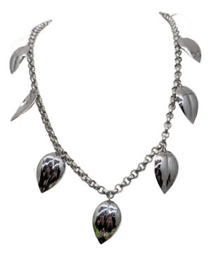 Vintage C1977 Signed Napier Rhodium Plated Leaves Sautoir Necklace