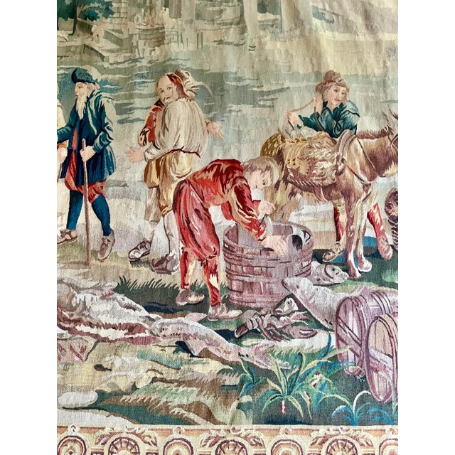 Cream Large Vintage French Hand-Woven Colorful Tapestry For Sale - Image 8 of 12