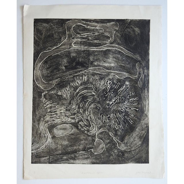 Mid 20th Century Mid 20th Century Abstract Black and White Block Print For Sale - Image 5 of 5