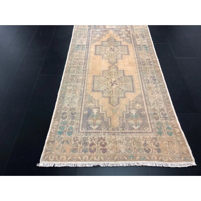 Boho Chic Orange Vintage Faded Turkish Oushak Handmade Wool Rug For Sale - Image 3 of 11