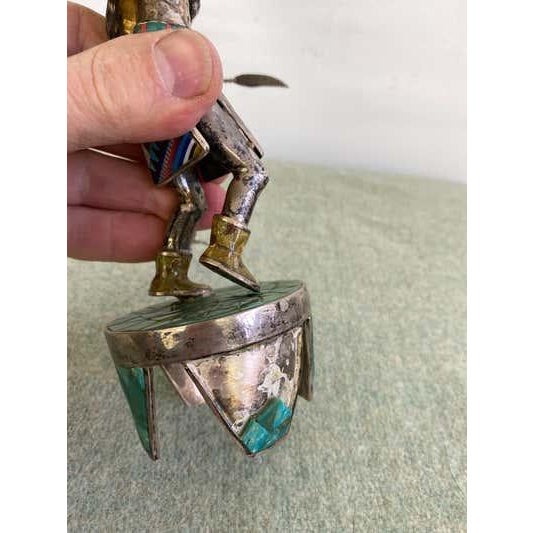 Silver Late 20th Century Owl Kachina Sculpture by Gaspar Camps in Sterling Silver & Turquoise For Sale - Image 8 of 9