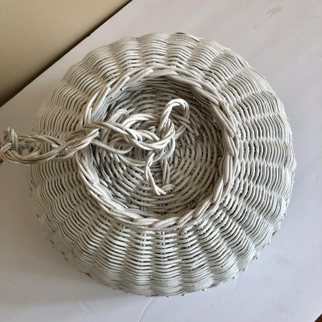 Mid Century White Wicker Hanging Swag Light For Sale - Image 4 of 7