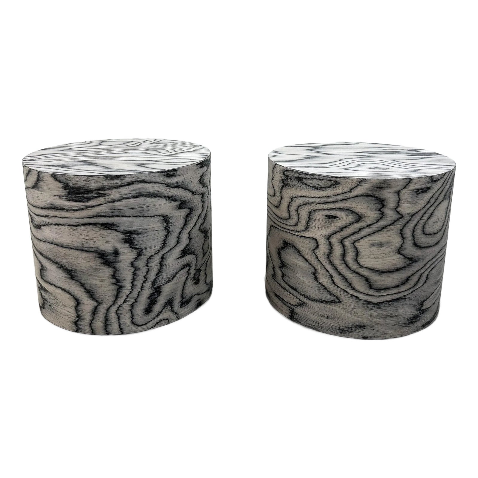 Pair Round Postmodern Cocktail Tables, Alpi Sottsass Veneer, 1980s