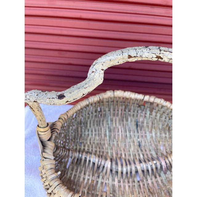 Rustic Whitewashed Wavy Vine/Rattan Gathering Basket For Sale - Image 4 of 8