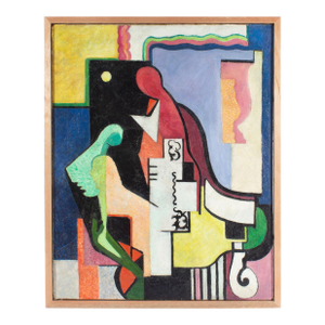 1950 Oil on Canvas Cubist Style Painting by John Eddy Hutchins