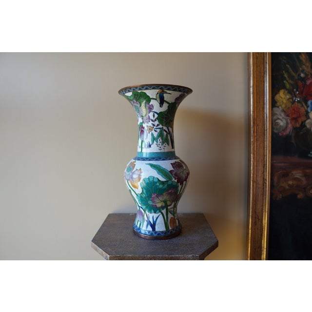 Vintage Porcelain Flower Tall Vase For Sale In Austin - Image 6 of 13