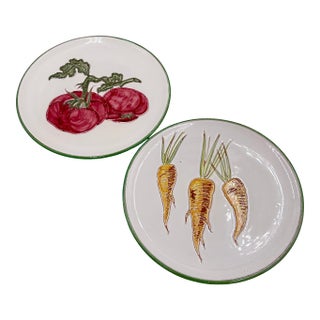 1950s Italian Majolica n.708 Vintage 8" Serving Plates Hand Painted Pottery 2pc Set For Sale