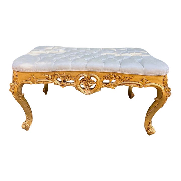 Vintage French Louis XVI Style Bed Bench in Gild Beech and Tufted Off