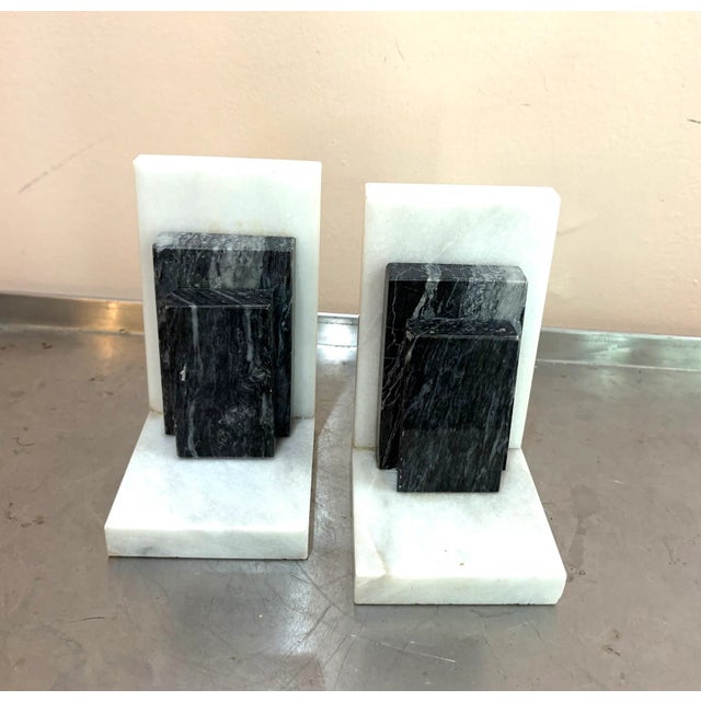 Art Deco Art Deco Black/White Geometric Marble Bookends For Sale - Image 3 of 4