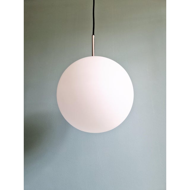 Large Pendant Light in Satin White Opal Glass from Glashütte Limburg, 1970s For Sale - Image 3 of 14