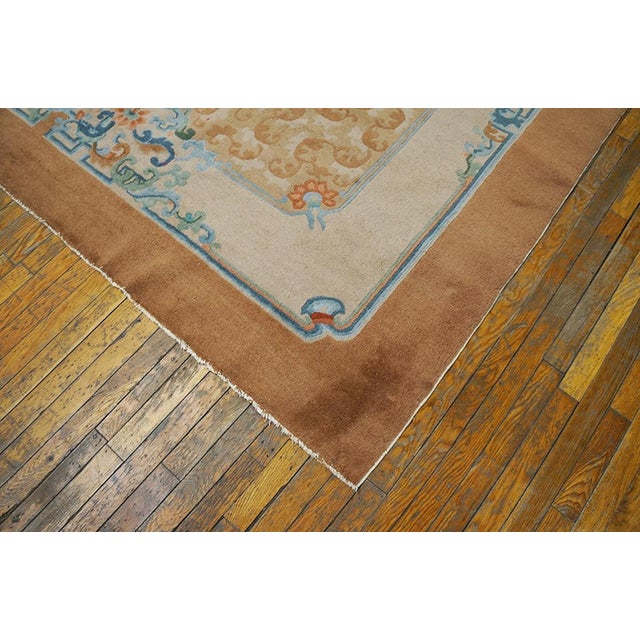 Early 20th Century Delicate Chinoiserie Pattern on Peach Background Color Antique Chinese Peking Rug For Sale - Image 5 of 5