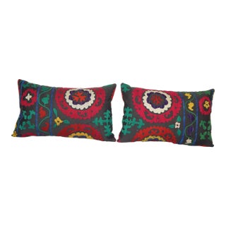 Suzani Body Pillow Made From a Vintage Uzbek Suzani, Set of Two For Sale