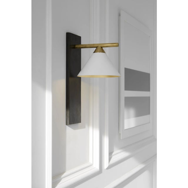 Visual Comfort Kelly Wearstler for Visual Comfort Signature Cleo Sconce in Bronze & Antique-Burnished Brass with Matte White Shade For Sale - Image 4 of 5