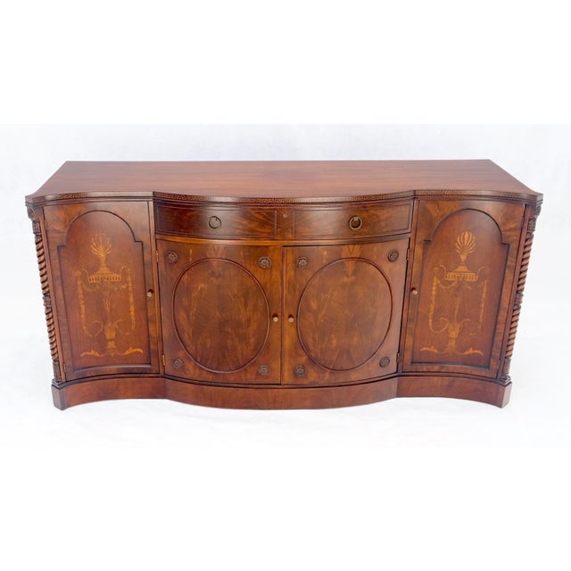 Brown Very Fine Inlayed Serpentine Front Mahogany Sideboard Cabinet Credenza For Sale - Image 8 of 12