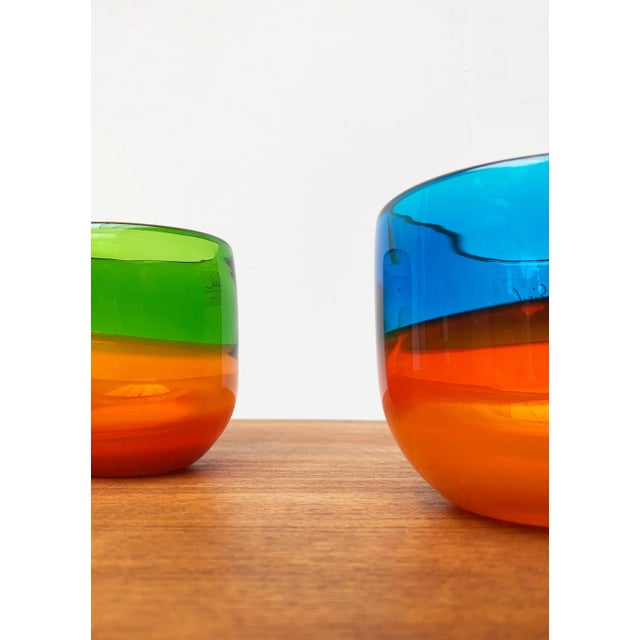 Vintage German Colorful Glass Bowls from Eisch, Set of 2, in Very Good conditions. Designed 1970 to 1979 This piece has an...