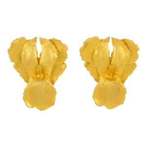 Kenzo Paris Gilt Metal Iris Flower Pair of Clip Earrings