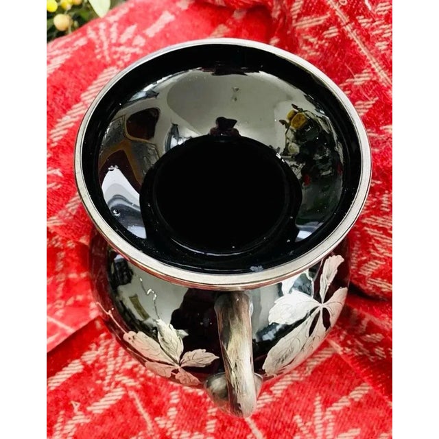 1910s 1910s Large Antique Art Nouveau Black Amethyst Glass Silver Overlay Butterfly Vase For Sale - Image 5 of 7