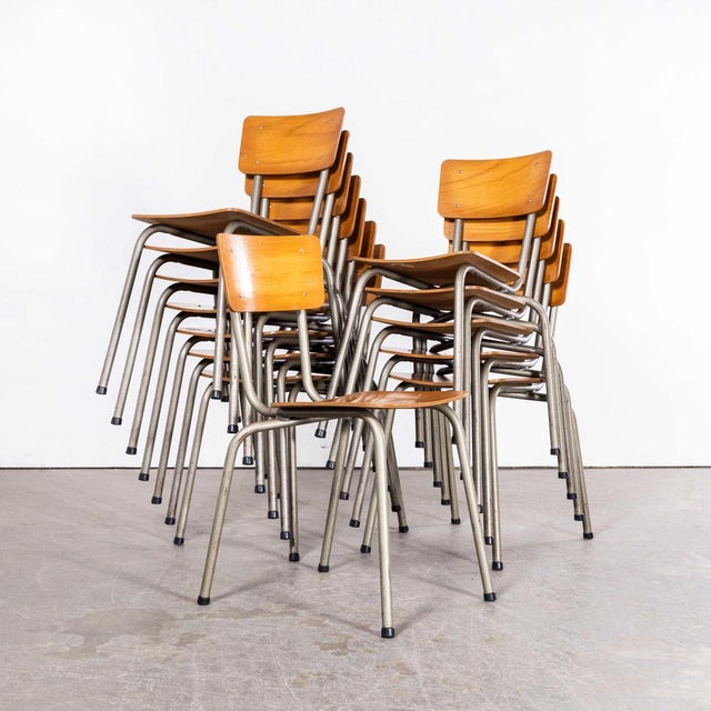 French Stacking University Silver Slim Back Dining Chairs, Set of 13 For Sale - Image 9 of 11