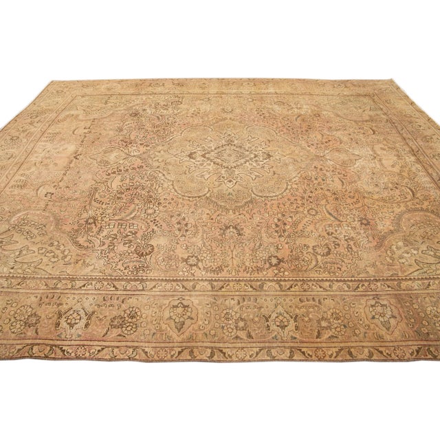 1960s Beige Vintage Persian Handmade Medallion Wool Rug For Sale - Image 5 of 7