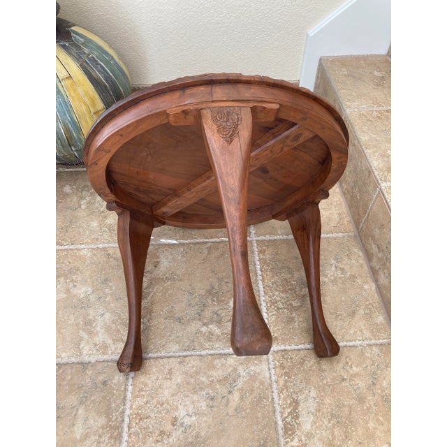 Hand Carved Mid 20th-Century Shells & Foliates Teak Accent Table For Sale - Image 10 of 13
