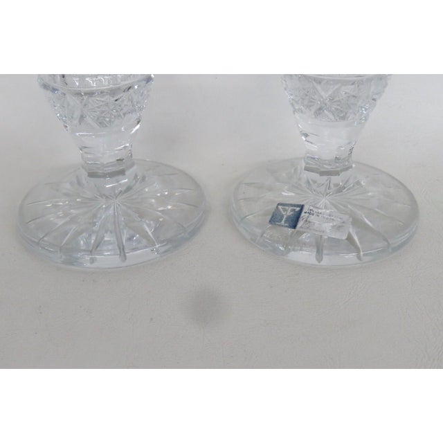 Transparent Clear Lead Crystal Candlestick Holders 2pc Pair Fan Cut Made in Yugoslavia 5172b For Sale - Image 8 of 10