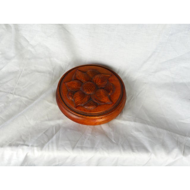 Midcentury French Large Turned Wood Box With Carved Flower For Sale - Image 6 of 11