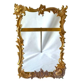 Vintage Rococo Revival Gilded Brass and Beveled Glass Easel Picture Frame for 4" X 6" Photograph For Sale