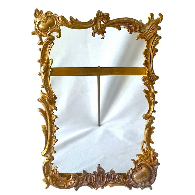 Vintage Rococo Revival Gilded Brass and Beveled Glass Easel Picture Frame for 4" X 6" Photograph For Sale