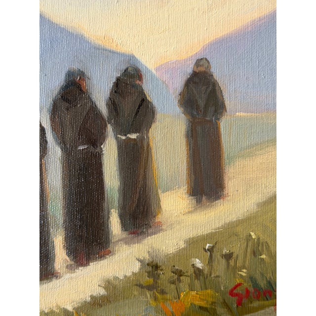 Ortensio Gionfra, Friars in Procession, 1960s, Oil Painting on Panel For Sale - Image 3 of 6