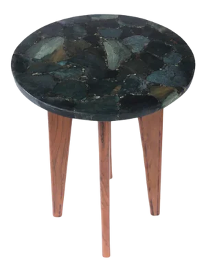 Green Aventurine Semiprecious Stone Accent Side Table