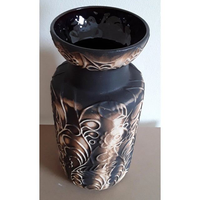 Vintage German Floor Vase with Floral Decor, 1980s, in Very Good conditions. Designed 1980 to 1989 This piece has an...