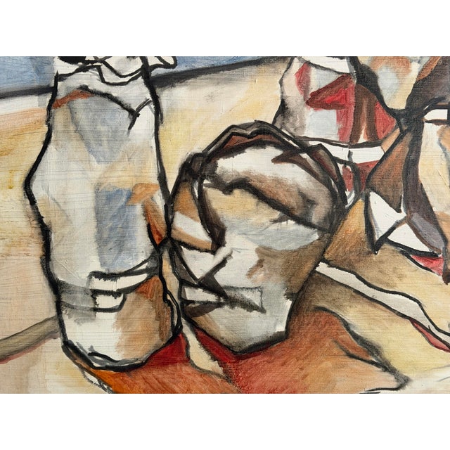 Mid-Century Modern Large Mid-Century Abstract Cubist Still Life Painting in Earth Tones - Unsigned For Sale - Image 3 of 10