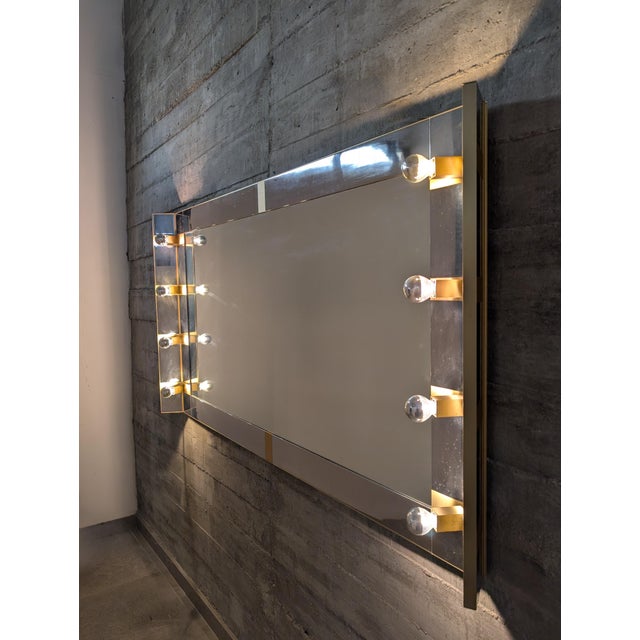 Gaetano Sciolari Illuminated Dressing Room Mirror in Chrome and Brass by Gaetano Sciolari, Italy, 1970s For Sale - Image 4 of 18