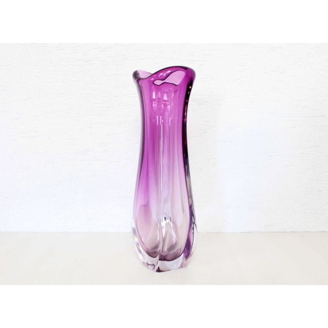 Stunning Murano glass vase. Blown fresh organic curve, this vase offers beautiful reflections and a gradient purple to...