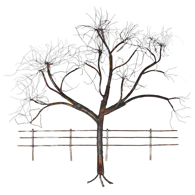 Brutalist Wall Hanging Tree Sculpture Signed Illegibly After Jere C 1970's For Sale - Image 9 of 10