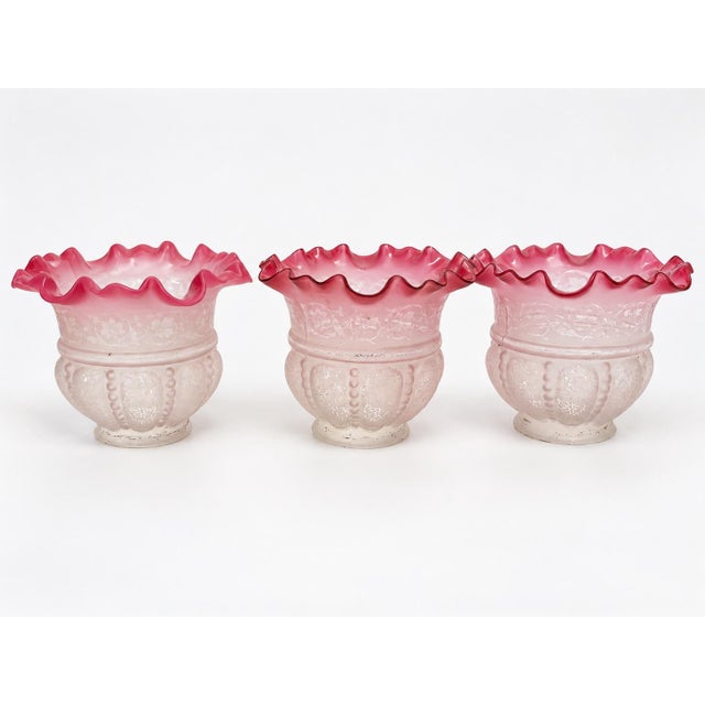 Early 20th Century Brass 3-Light Chandelier With Pink Glass Shades For Sale - Image 10 of 12