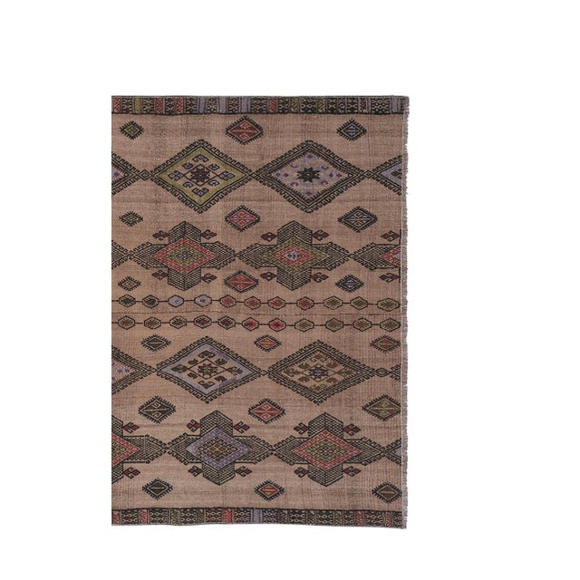 Vintage Embroidery Geometric Turkish Kilim Rug 4'10'' X 9'9'' For Sale - Image 4 of 13