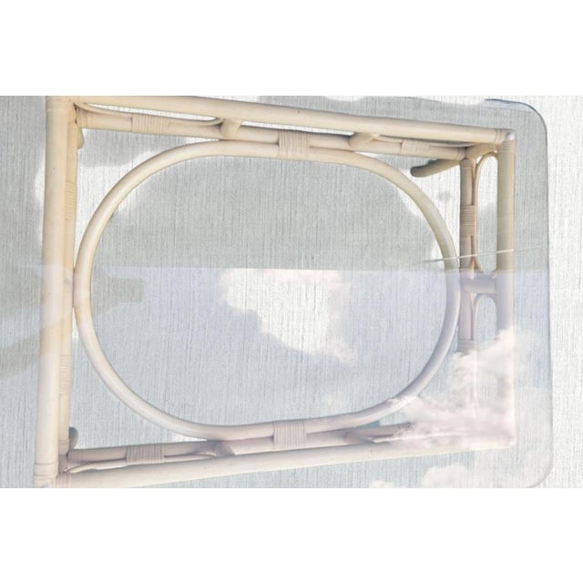 1970's Vintage Ficks Reed Rattan Circular Off White Small Glass Top Coffee Table For Sale In West Palm - Image 6 of 8