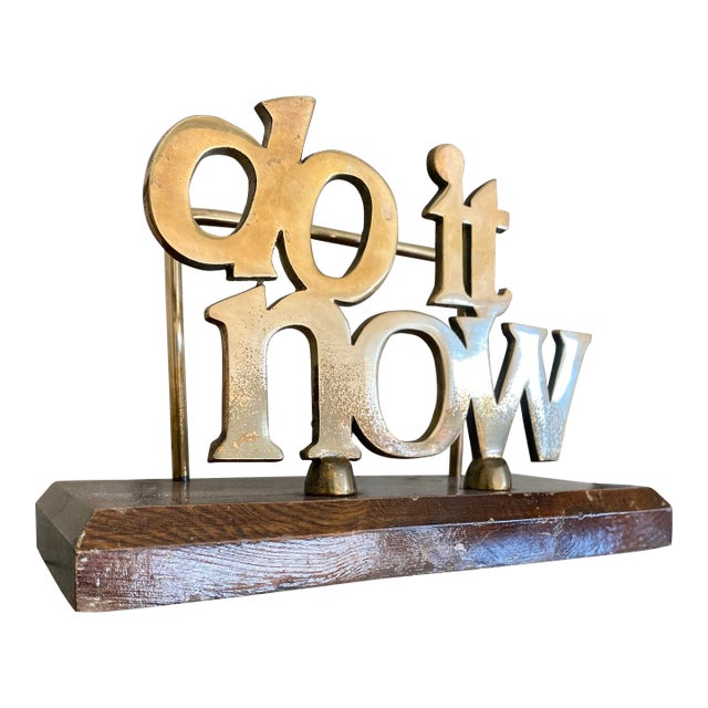 Whimsical 1970s "Do It Now" Brass Desk Letter Holder For Sale