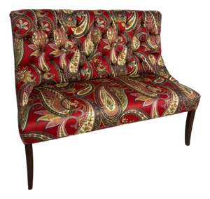 Tufted Settee in Red Paisley Textile